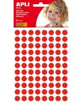 Самозалепващи стикери APLI - Кръгчета, червени, 10,5 mm, 528 броя - 1t