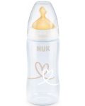 Шише Nuk First Choice - Temperature control, с каучуков биберон, 300 ml, бяло, сърца - 1t