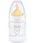 Шише Nuk First Choice - Temperature control, с каучуков биберон, 150 ml, бяло, сърца - 1t