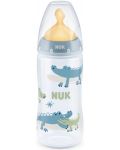 Шише Nuk First Choice - Temperature control, с каучуков биберон, 300 ml, синьо, крокодили - 1t