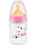 Шише Nuk First Choice - Temperature control, с каучуков биберон, 150 ml, розово, жираф - 1t