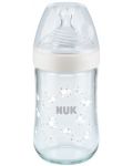 Стъклено шише Nuk - Nature Sense, със силиконов биберон М, 240 ml, бяло - 1t
