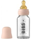 Стъклена бебешка бутилка с аксесоари Bibs - 110 ml, розова - 1t