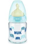 Стъклено шише с каучуков биберон Nuk - First Choice, TC, 120 ml, синьо - 1t