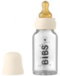 Стъклена бебешка бутилка с аксесоари Bibs - 110 ml, бежова - 1t