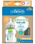 Стъклени шишета Dr. Brown's Natural Flow Wide-Neck , 2броя, 150 ml - 2t