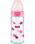 Стъклено шише със силиконов биберон Nuk - First Choice, TC, 240 ml, розово - 1t