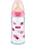 Стъклено шише с каучуков биберон Nuk - First Choice, TC, 240 ml, розово - 1t