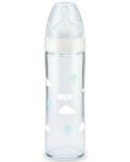 Стъклено шише Nuk - New Classic, с биберон размер М, 240 ml, бяло - 1t