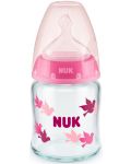 Стъклено шише със силиконов биберон Nuk - First Choice, TC, 120 ml, розово - 1t