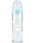 Стъклено шише Nuk - New Classic, с биберон размер М, 240 ml, синьо - 1t