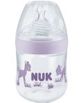 Стъклено шише Nuk Nature Sense - TC, силиконов биберон S, 120 ml, лилаво - 1t