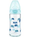 Стъклено шише със силиконов биберон Nuk - First Choice, TC, 240 ml, синьо - 1t