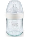 Стъклено шише  Nuk Nature Sense, 120 ml, с биберон, бяло - 1t