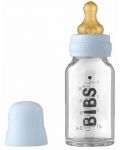 Стъклена бебешка бутилка с аксесоари Bibs - 110 ml, синя - 1t
