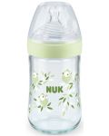 Стъклено шише Nuk - Nature Sense, със силиконов биберон М, 240 ml, зелено - 1t