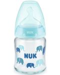 Стъклено шише със силиконов биберон Nuk - First Choice, TC, 120 ml, синьо - 1t