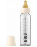 Стъклена бебешка бутилка с аксесоари Bibs - 225 ml, бежово - 1t
