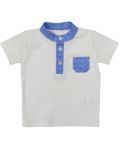 Тениска тип риза Zinc - Мандарин, бяла с яка на синьо каре, 74 cm   - 1t