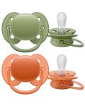 Залъгалки Philips Avent - Ultra Soft, 18 м+, 2 броя, зелена и оранжева - 1t