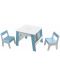 Детска дървена маса с 2 столчета и място за съхранение Ginger Home - Бяла със синьо - 1t