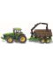 Метална количка Siku - Трактор John Deere с ремарке за дървени трупи, 1:50 - 1t