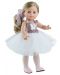 Комплект дрехи за кукла Paola Reina - Сребърно трико и бяла тюлена пола, 42 cm - 1t