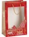 Подаръчна торбичка Giftpack - Bonnes Fêtes, 20 x 10 x 29 cm, червена със златен печат, с PVC прозорец - 1t