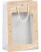 Подаръчна торбичка Giftpack - Bonnes Fêtes, 20 x 10 x 29 cm, топъл печат, крафт, бяло и златно, с PVC прозорец - 1t