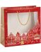 Подаръчна торбичка Giftpack - Bonnes Fêtes, 35 x 13 x 33 cm, червена със златен печат, с PVC прозорец - 1t