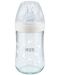 Стъклено шише Nuk - Nature Sense, със силиконов биберон М, 240 ml, бяло - 1t