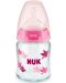Стъклено шише със силиконов биберон Nuk - First Choice, TC, 120 ml, розово - 1t