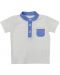 Тениска тип риза Zinc - Мандарин, бяла с яка на синьо каре, 74 cm   - 1t