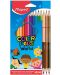 Цветни моливи Maped Color Peps - 12 цвята, с 3 броя двувърхи молива - 1t